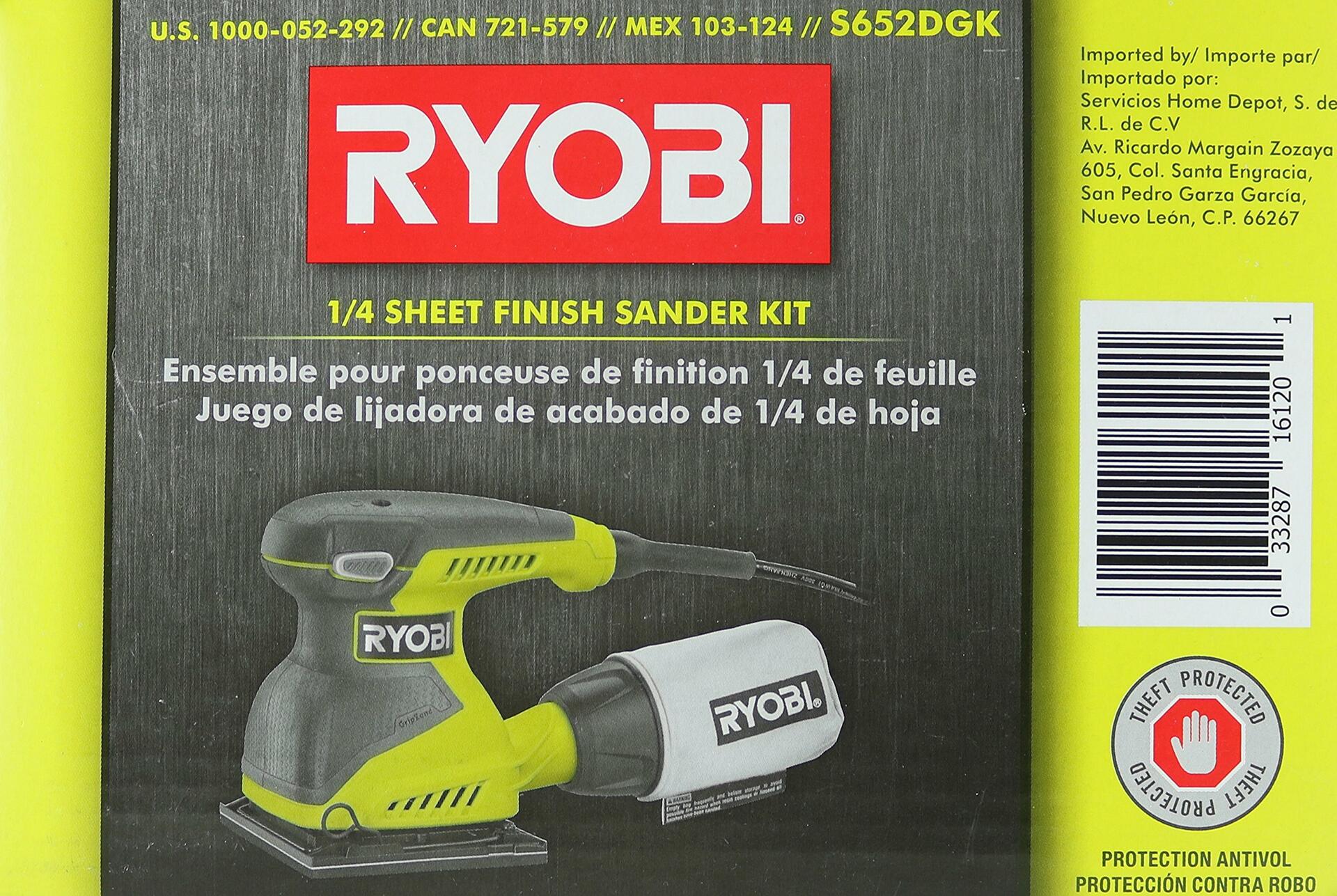 Ryobi S652DGK Corded 2 Amp 1/4 Inch 14,000 OBM Squared Orbital Finishing Sheet