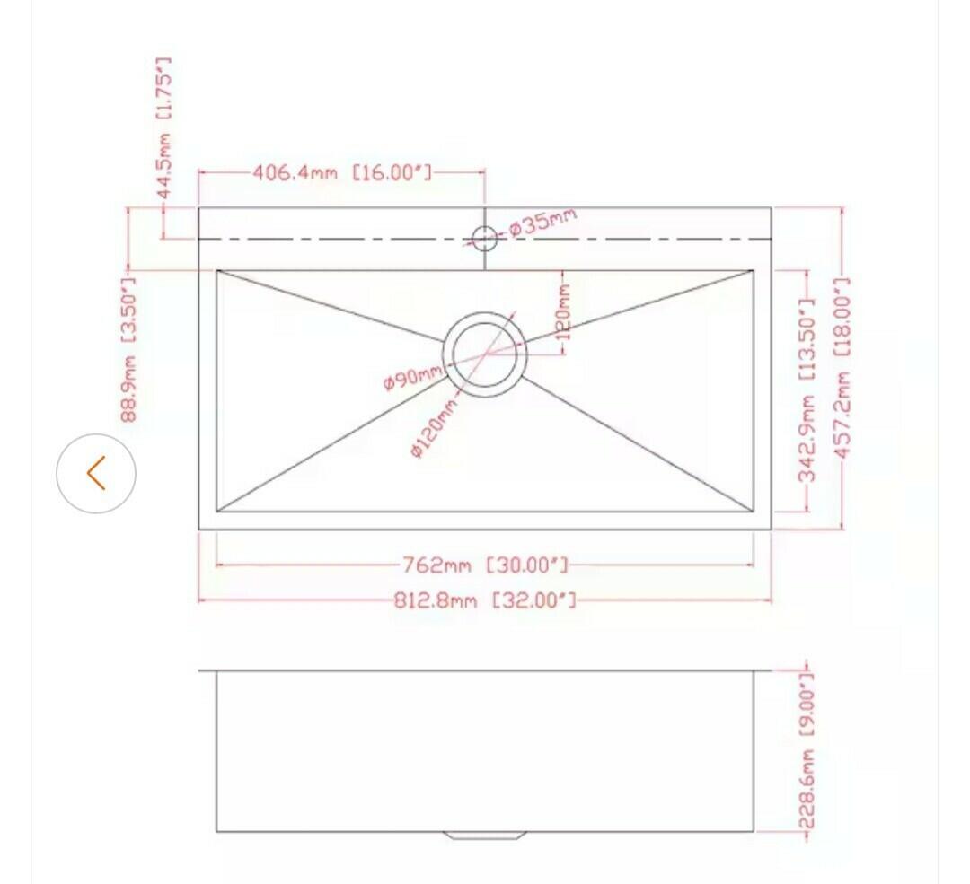 AKDY 32" x 18" x 9" Handmade Stainless Steel Top Mount Kitchen Sink Single Basin