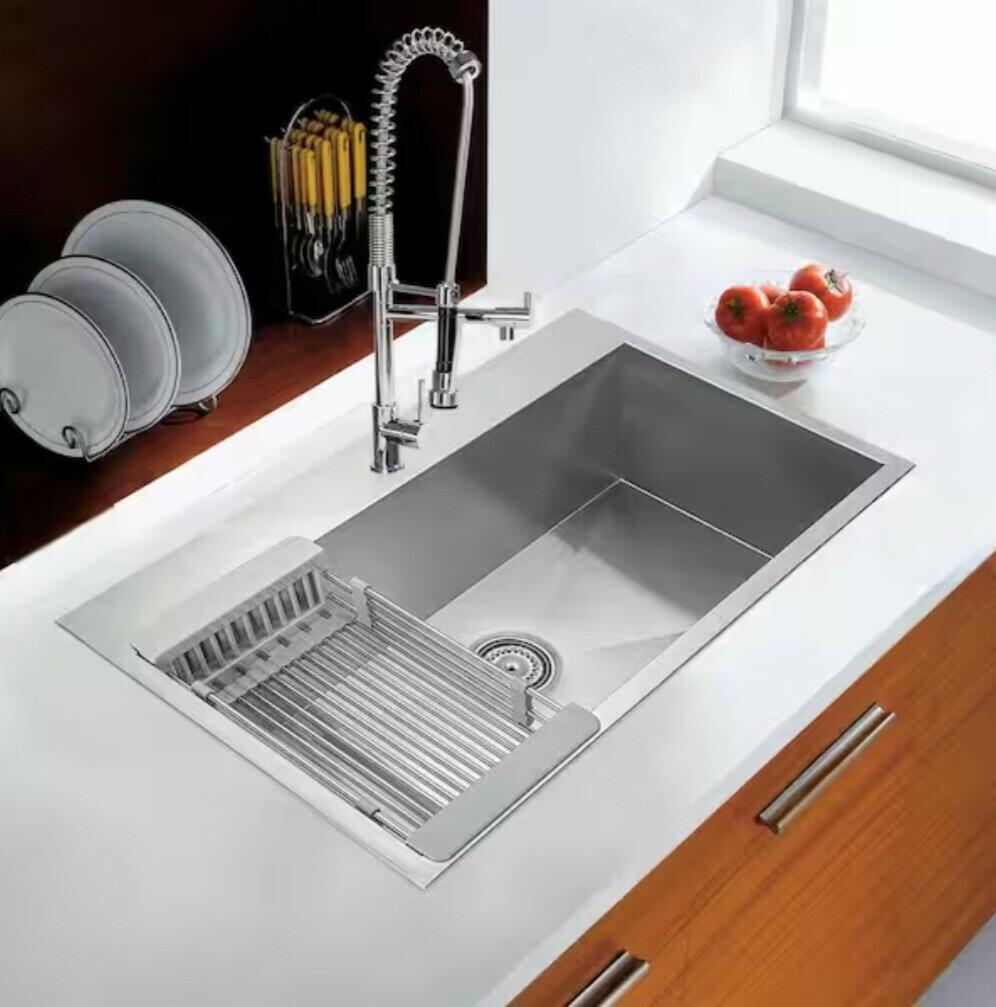 AKDY 32" x 18" x 9" Handmade Stainless Steel Top Mount Kitchen Sink Single Basin