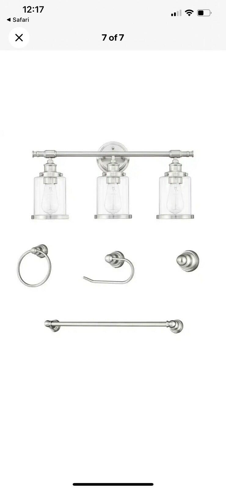 PIA RICCO 5.1 in. 3 Light Brushed Nickel Vanity Light with Bathroom Set
