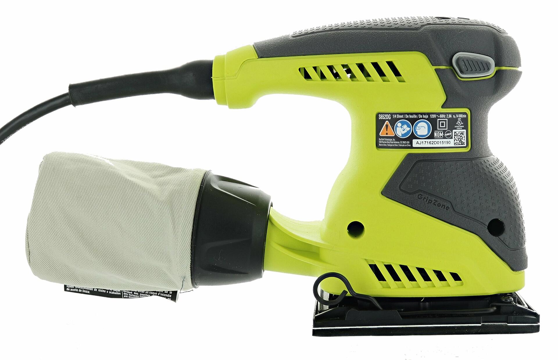 Ryobi S652DGK Corded 2 Amp 1/4 Inch 14,000 OBM Squared Orbital Finishing Sheet