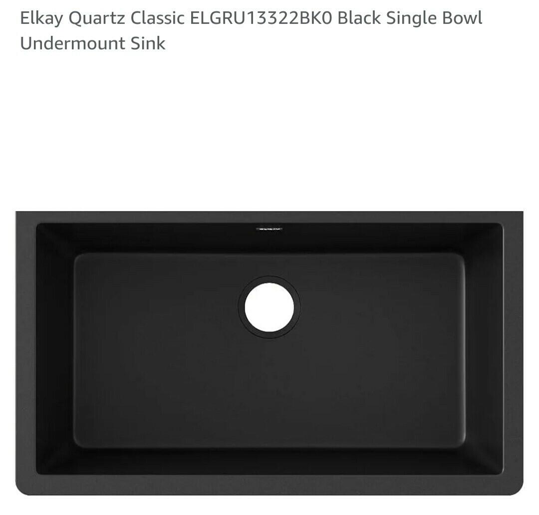 Elkay Drop-in Kitchen Sink Only 33" Quartz Single Bowl Rectangular Black Finish