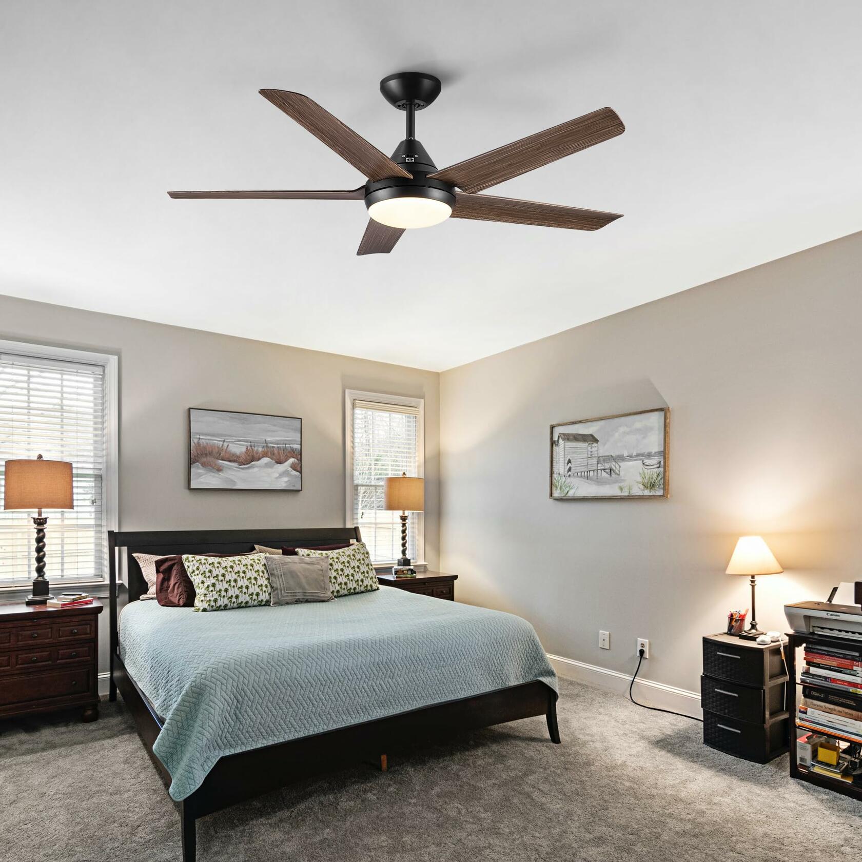 Teemful 48 Inch Ceiling Fans with Lights Remote Control, 5 Reversible Blade,