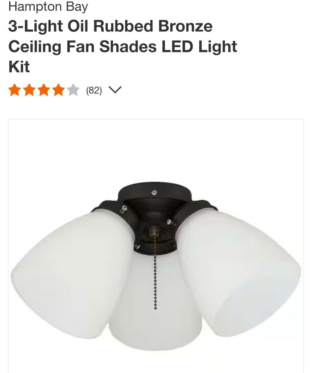 Hampton Bay 3Light Oil Rubbed Bronze Ceiling Fan Shades LED Light Kit 1005027904