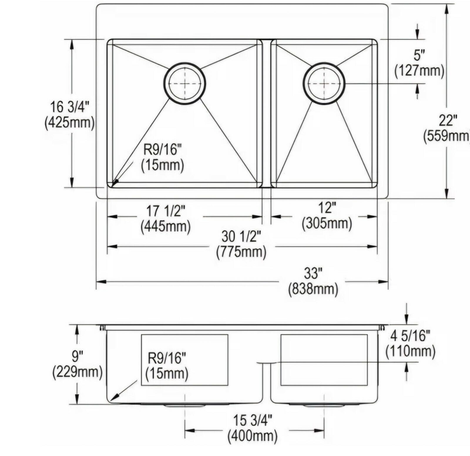 Elkay ECTSRAO33229BG Crosstown 33" x 22" Double Basin Stainless - 4 Faucet Holes