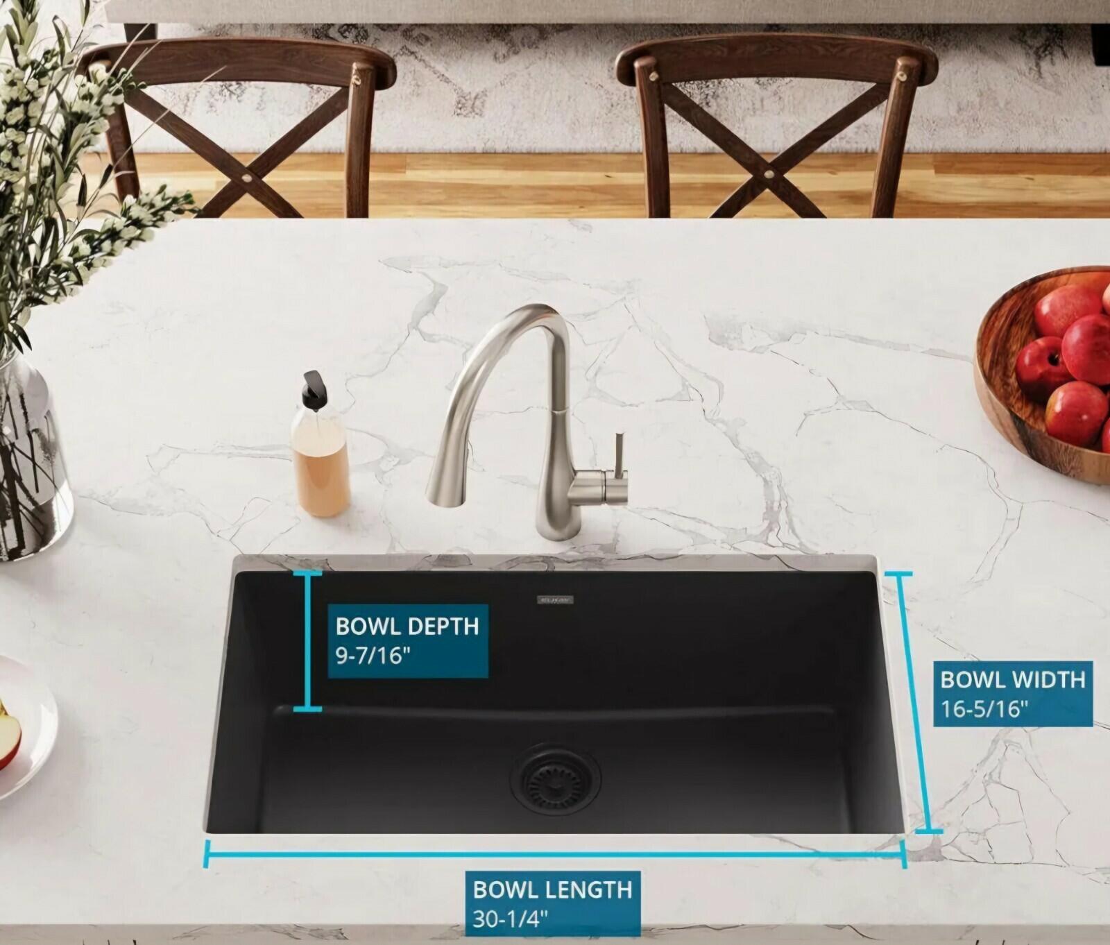 Elkay Drop-in Kitchen Sink Only 33" Quartz Single Bowl Rectangular Black Finish