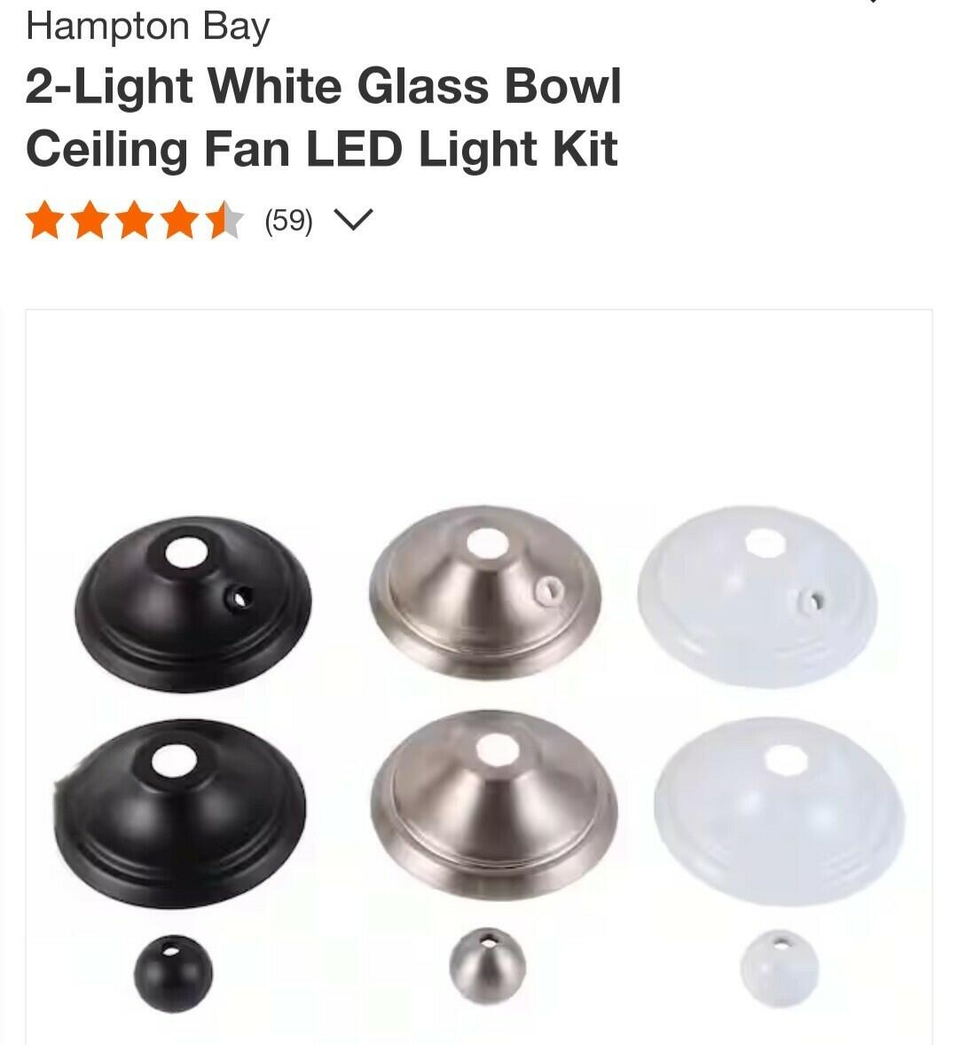 Hampton bay 91601 2-Light White Glass Bowl Ceiling Fan LED Light Kit