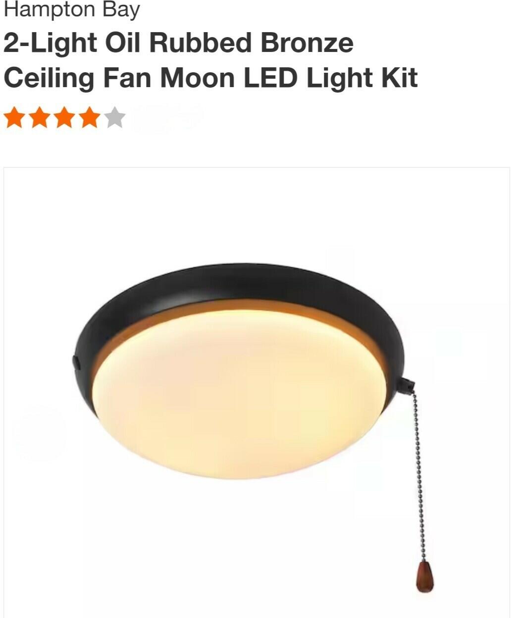 Hampton bay 91602 2-Light Oil Rubbed Bronze Ceiling Fan Moon LED Light Kit