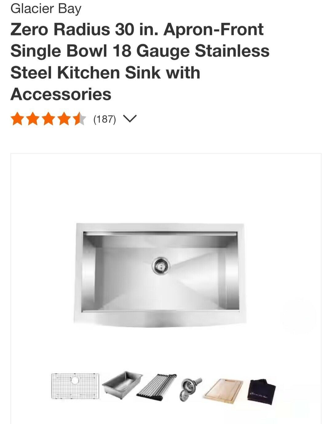 Glacier Bay 4311F 30" Apron-Front Farmhouse Single Bowl Workstation Sink -...