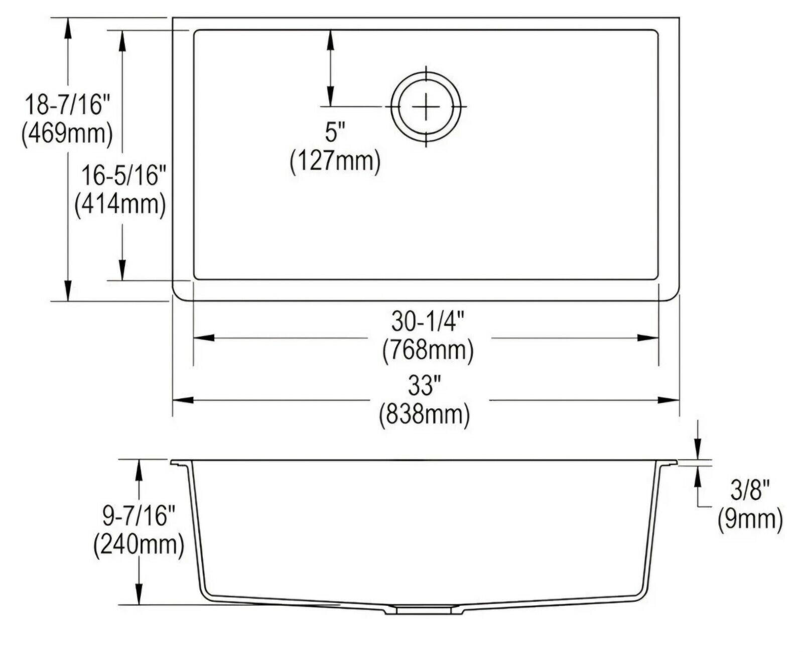 Elkay Drop-in Kitchen Sink Only 33" Quartz Single Bowl Rectangular Black Finish