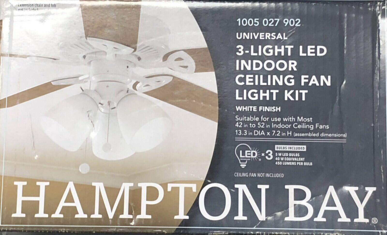 Hampton Bay 3-Light White Ceiling Fan Shades LED Light Kit 91383 NEW
