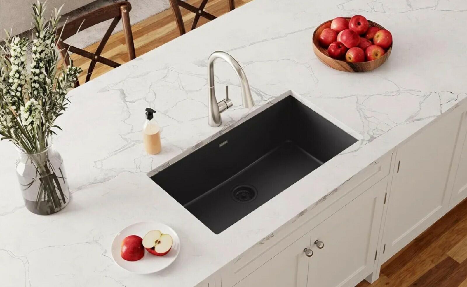 Elkay Drop-in Kitchen Sink Only 33" Quartz Single Bowl Rectangular Black Finish