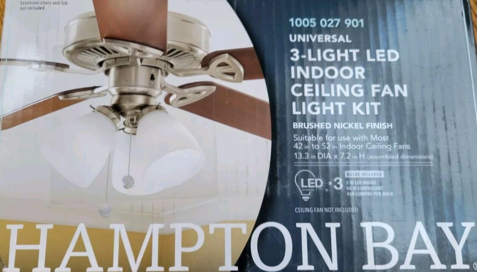 New Hampton Bay Universal 3-Light LED Ceiling Fan Light Kit, Brushed Nickel