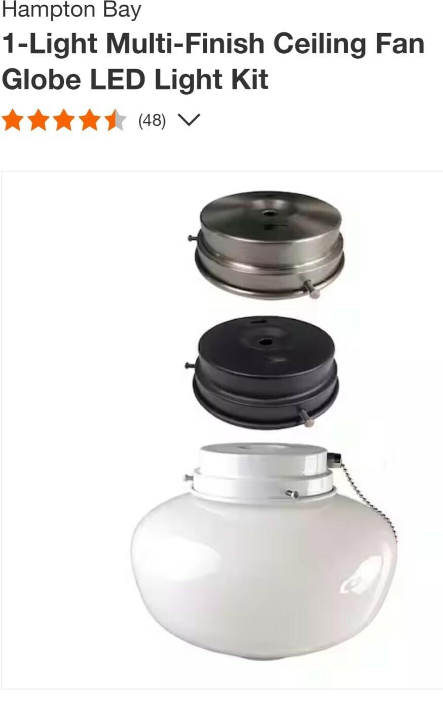 LIGHT KIT ONLY Hampton Bay 1-Light Multi-Finish Ceiling Fan Globe LED Light Kit