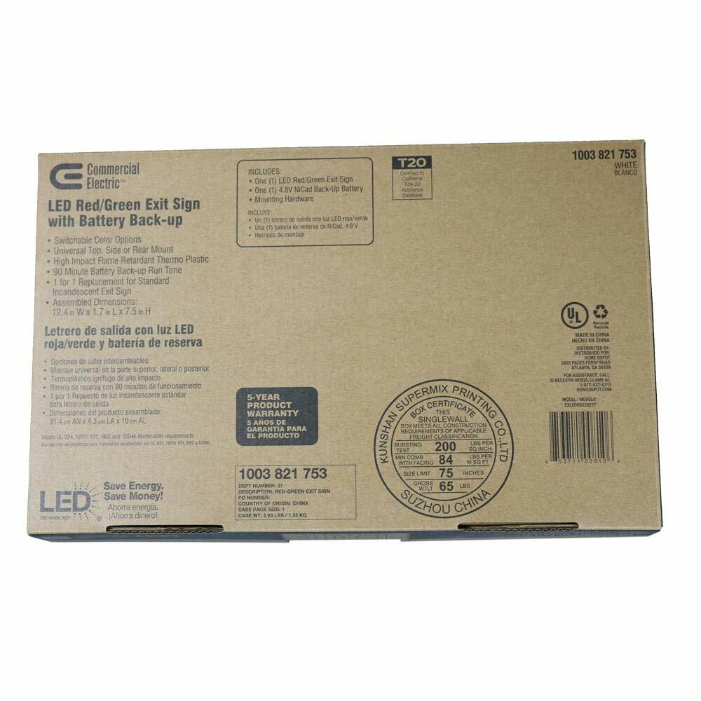 Commercial Electric 120-277-Volt with Ni-Cad 4.8-Volt White Integrated LED Exit