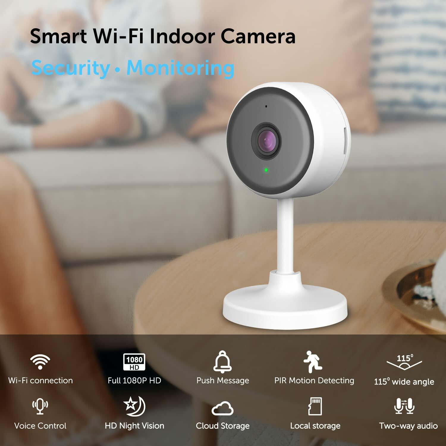 eco4life 1080p Indoor 2.4G WiFi Smart IP Camera with Night Vision, 2 Way Audio, 24/7 Motion Detection and Notification.