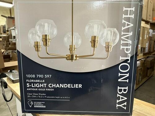 Hampton Bay Florabelle 5-Light Chandelier Gold Clear Globe Glass Shades