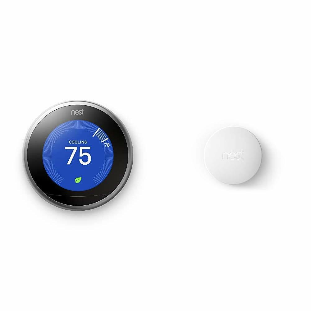 Google Nest Learning Thermostat, 3rd Gen, Stainless Steel, and Google Nest Temperature Sensor Bundle
