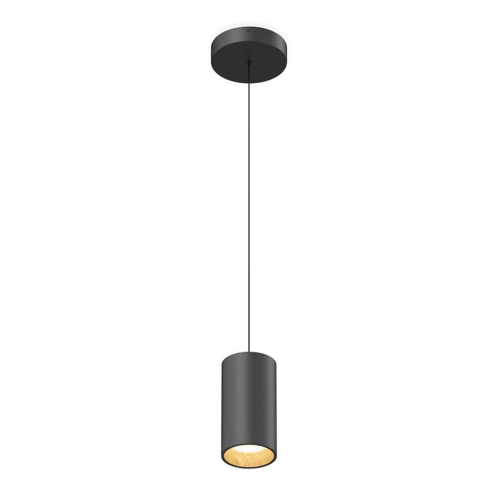 Alton 15-Watt 1 Light Black & Wood Modern 5 CCT Integrated LED Mini Pendant