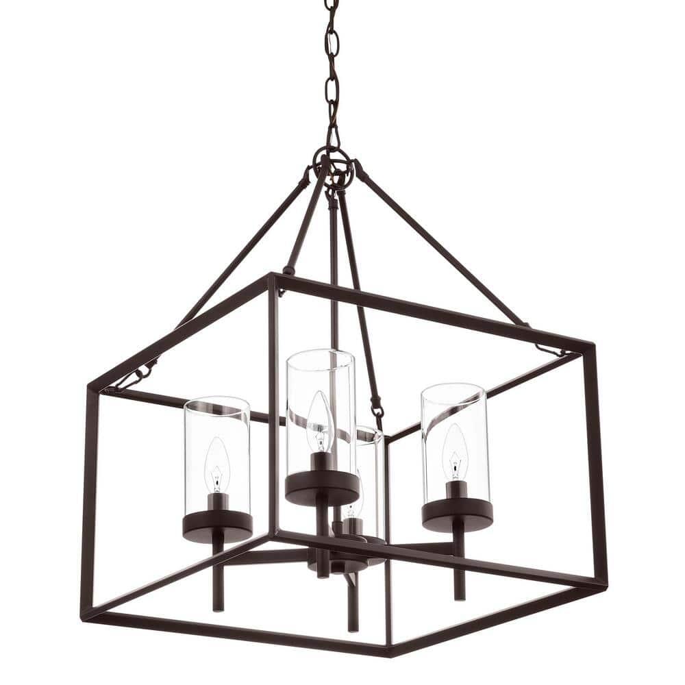 Hampton Bay Lainey 4-Light Bronze Chandelier Light Fixture with Clear Glass