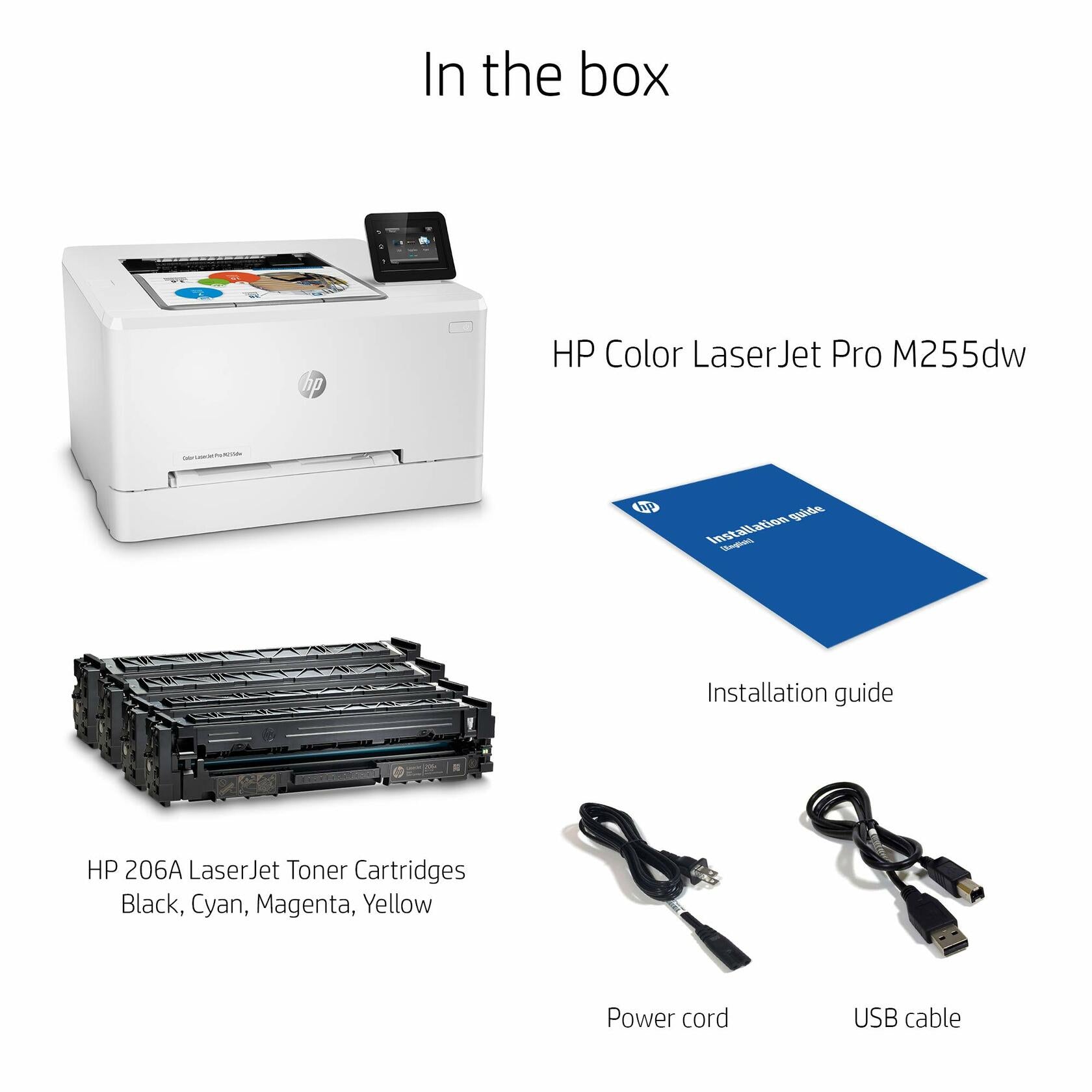 HP Color LaserJet Pro M255dw Wireless Laser Printer, Remote Mobile Print, Duplex Printing, Works with Alexa (7KW64A), White