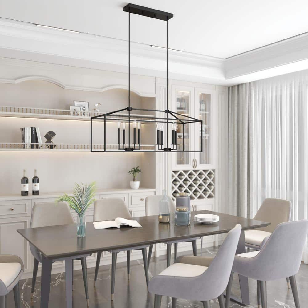 Hukoro Alfa 35 in. 8-Light Modern Linear Kitchen Island Rectangle Pendant