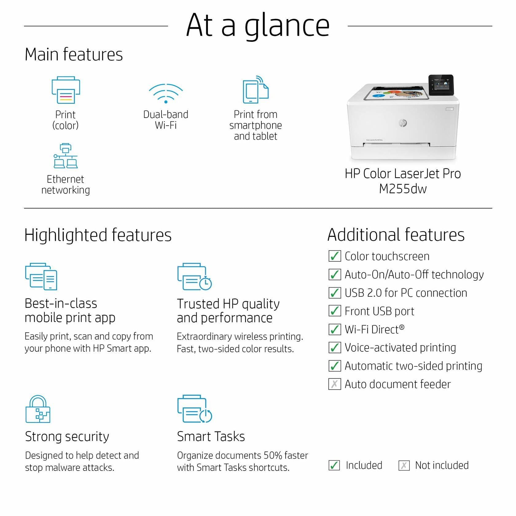 HP Color LaserJet Pro M255dw Wireless Laser Printer, Remote Mobile Print, Duplex Printing, Works with Alexa (7KW64A), White