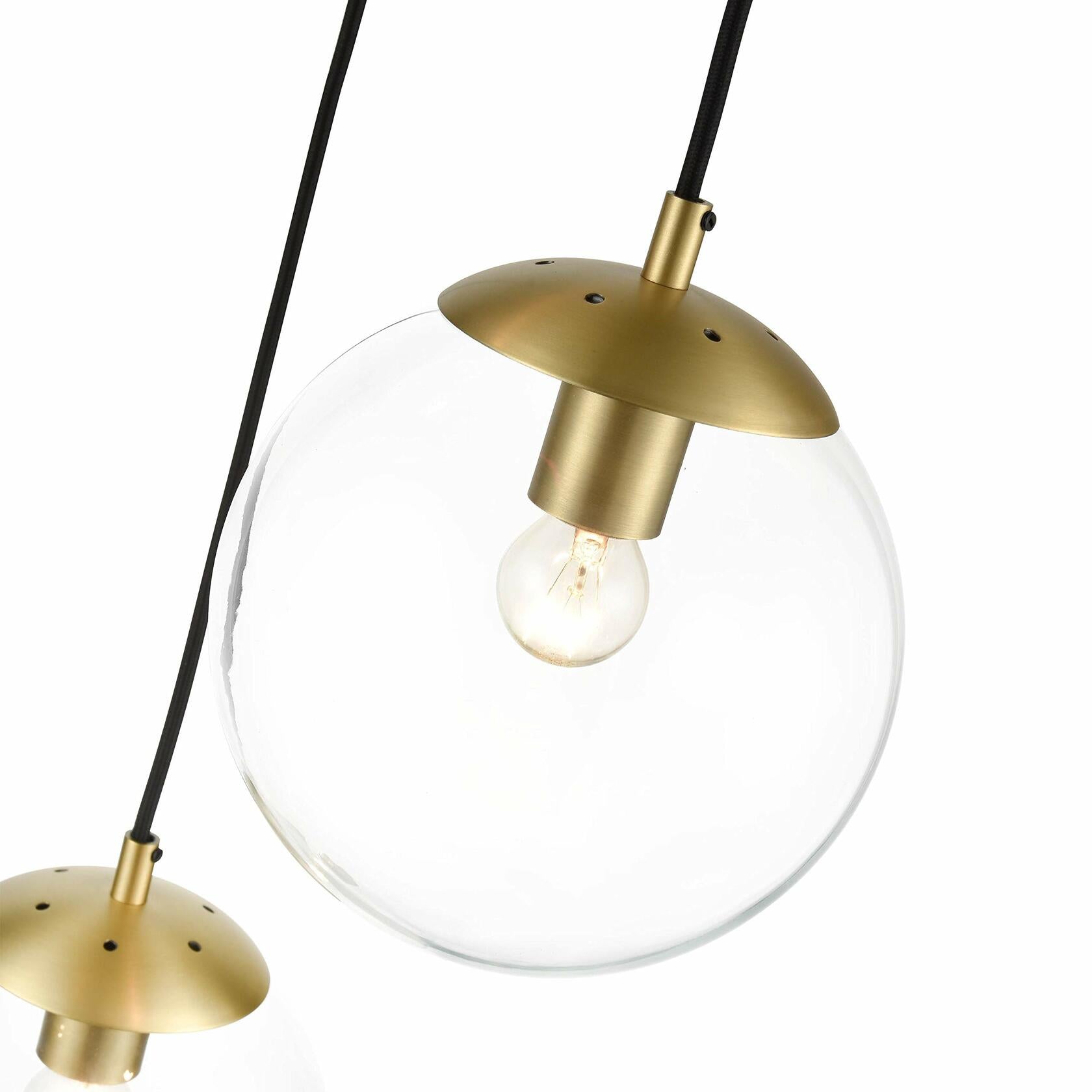 Light Society LS-C255-BB-WH Zeno 3-Light Pendant Lamp in Brushed Brass and White Glass Globes with Adjustable Length Cords, Retro Mid Century Modern Style Chandelier