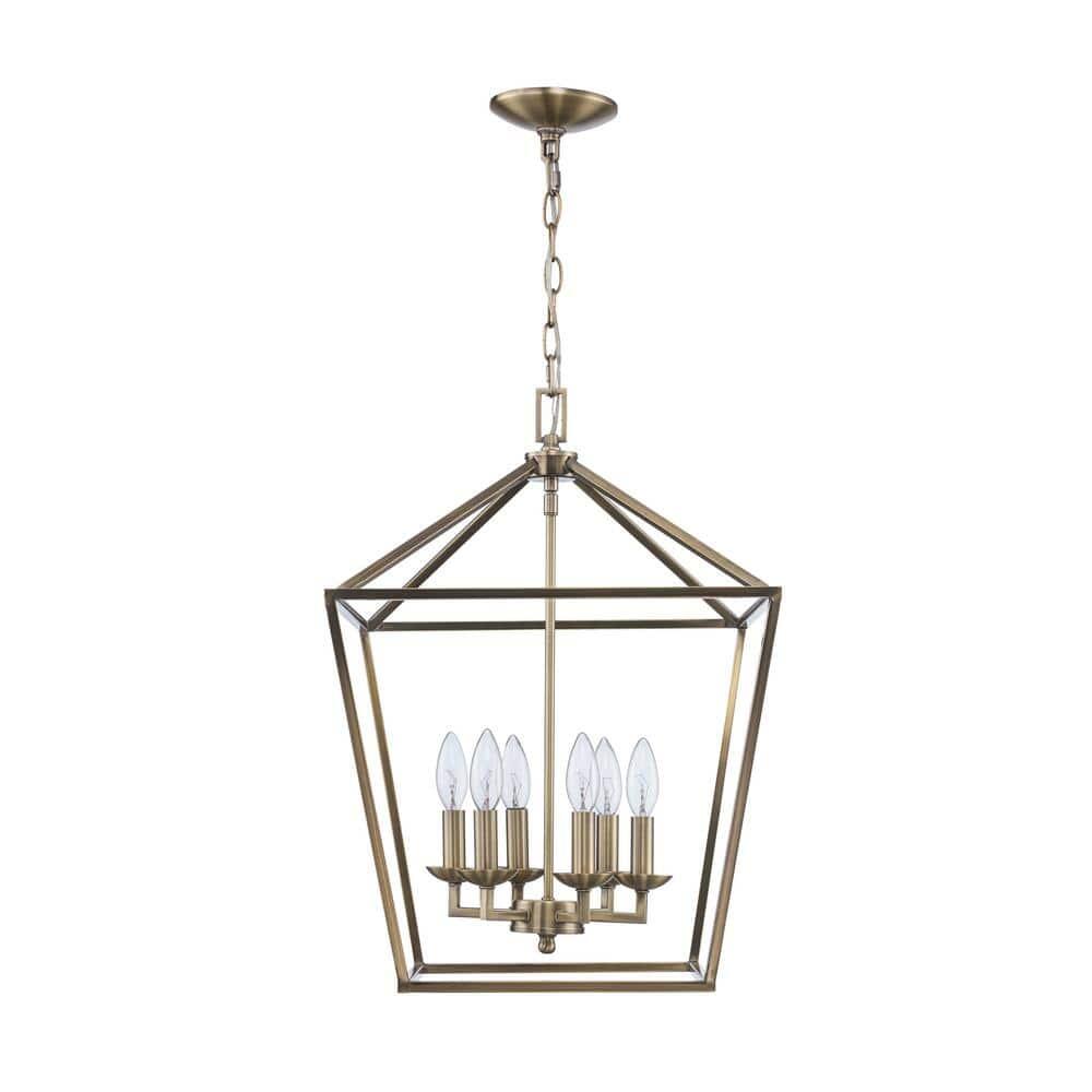 Home Decorators Collection Weyburn 6-Light Brushed Brass Caged Farmhouse