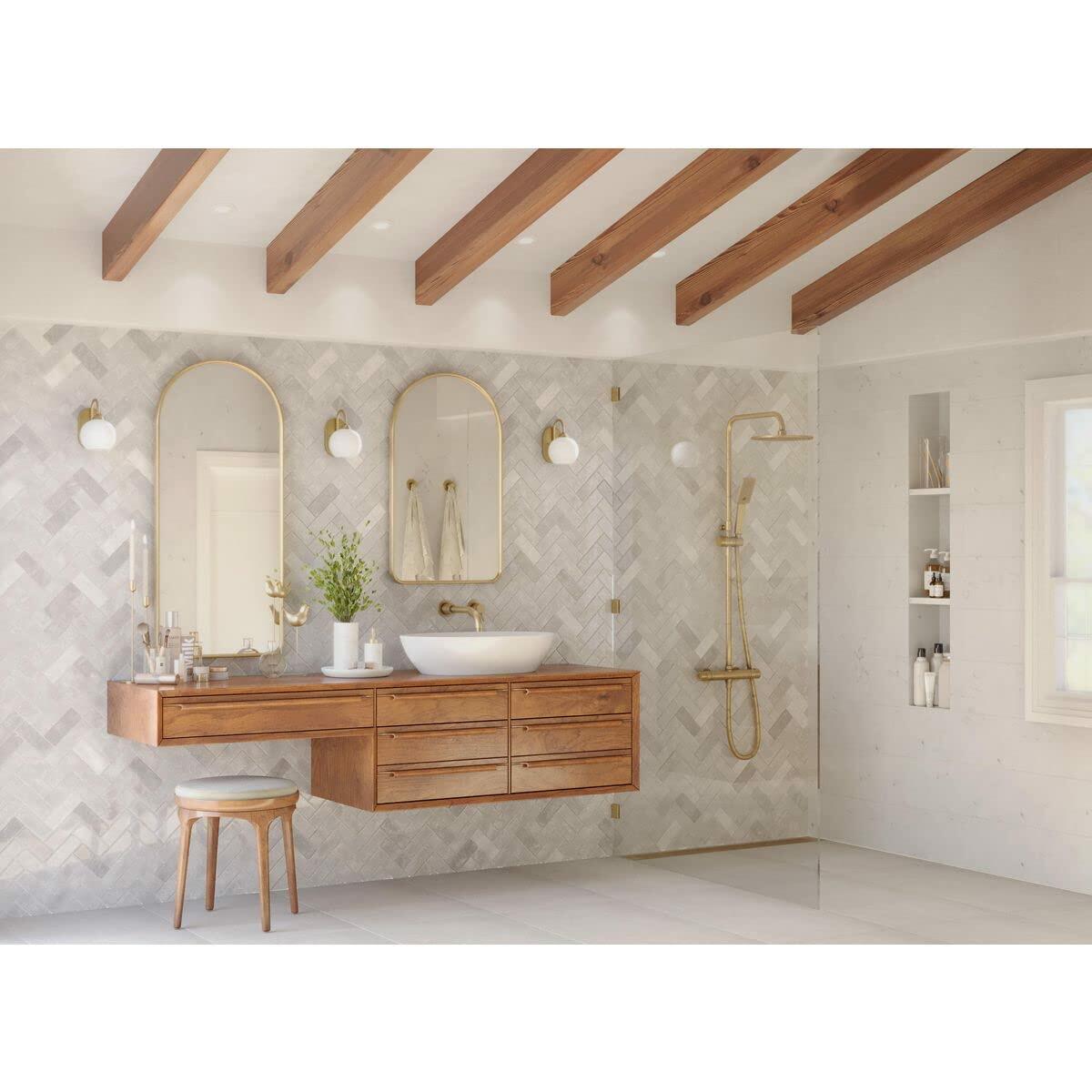 Progress Lighting Carisa Opal Glass Mid-Cen Bath Vanity Light Vintage Gold