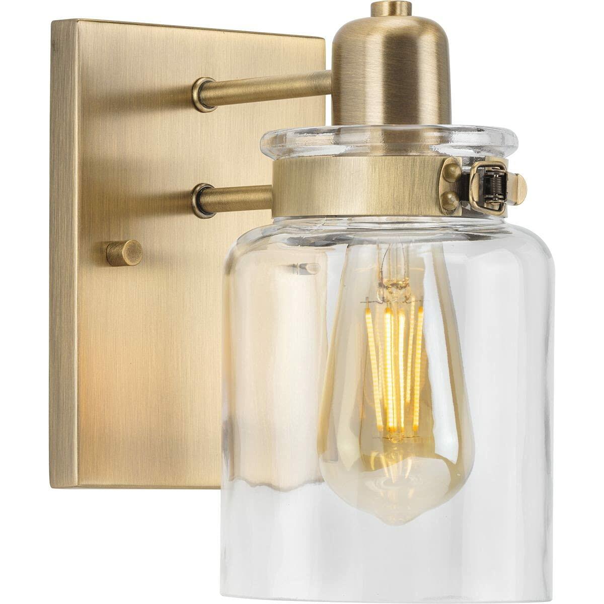 Calhoun Collection 1-Light Clear Glass Farmhouse Bath Vanity Light Vintage Brass