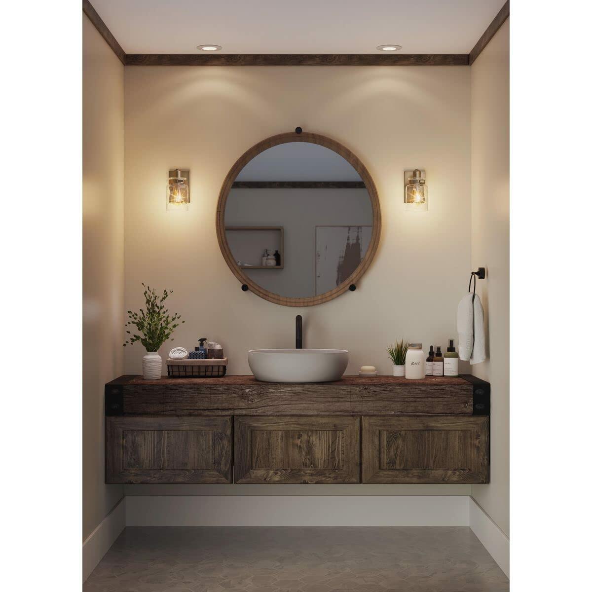 Calhoun Collection 1-Light Clear Glass Farmhouse Bath Vanity Light Vintage Brass