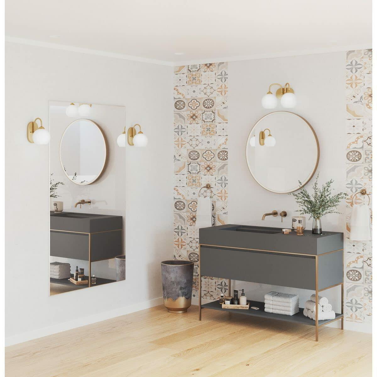 Progress Lighting Carisa Opal Glass Mid-Cen Bath Vanity Light Vintage Gold