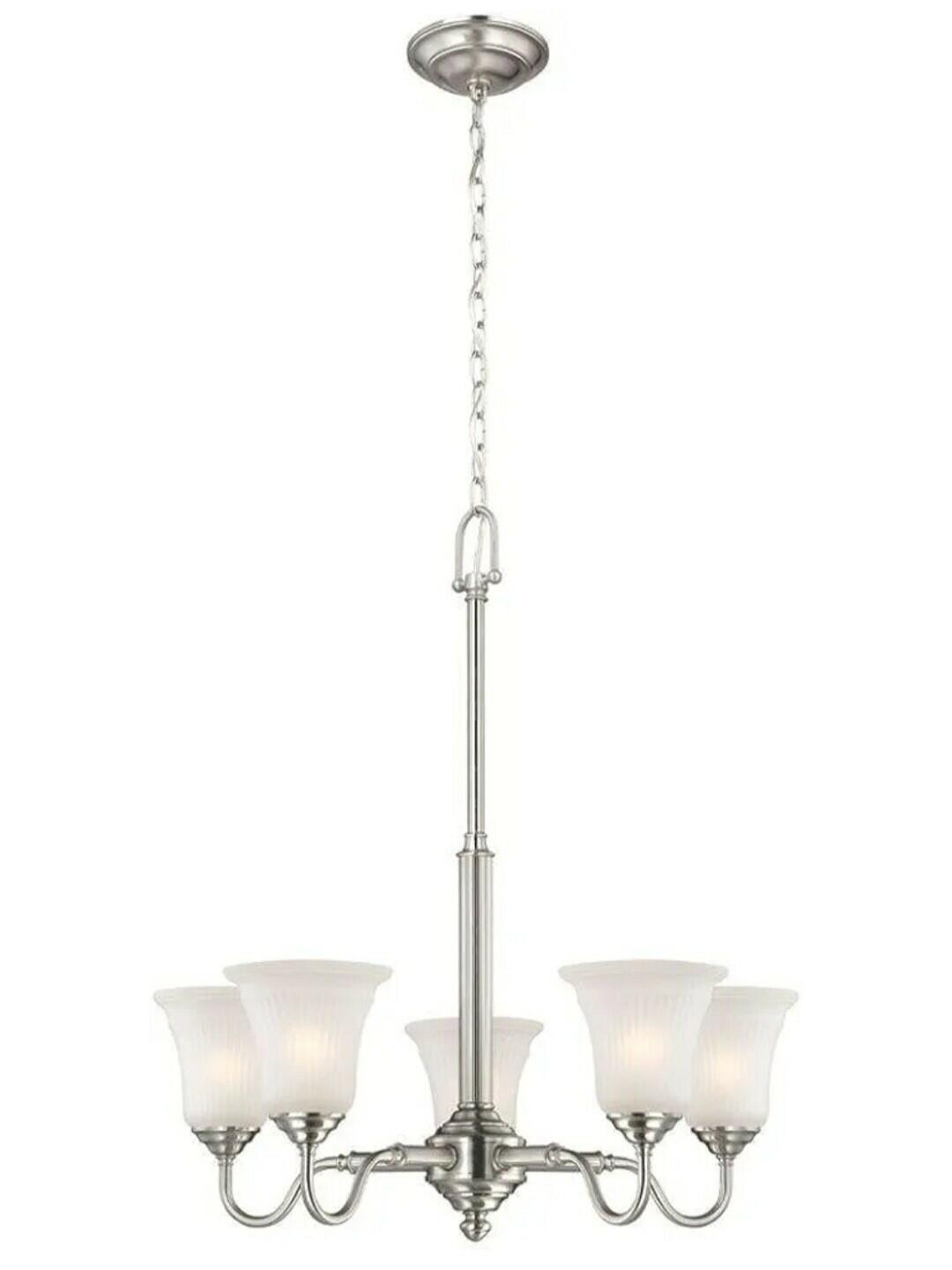 Hampton Bay Creekford 5 Light Brushed Nickel Chandelier wIth Frosted Glass Shade