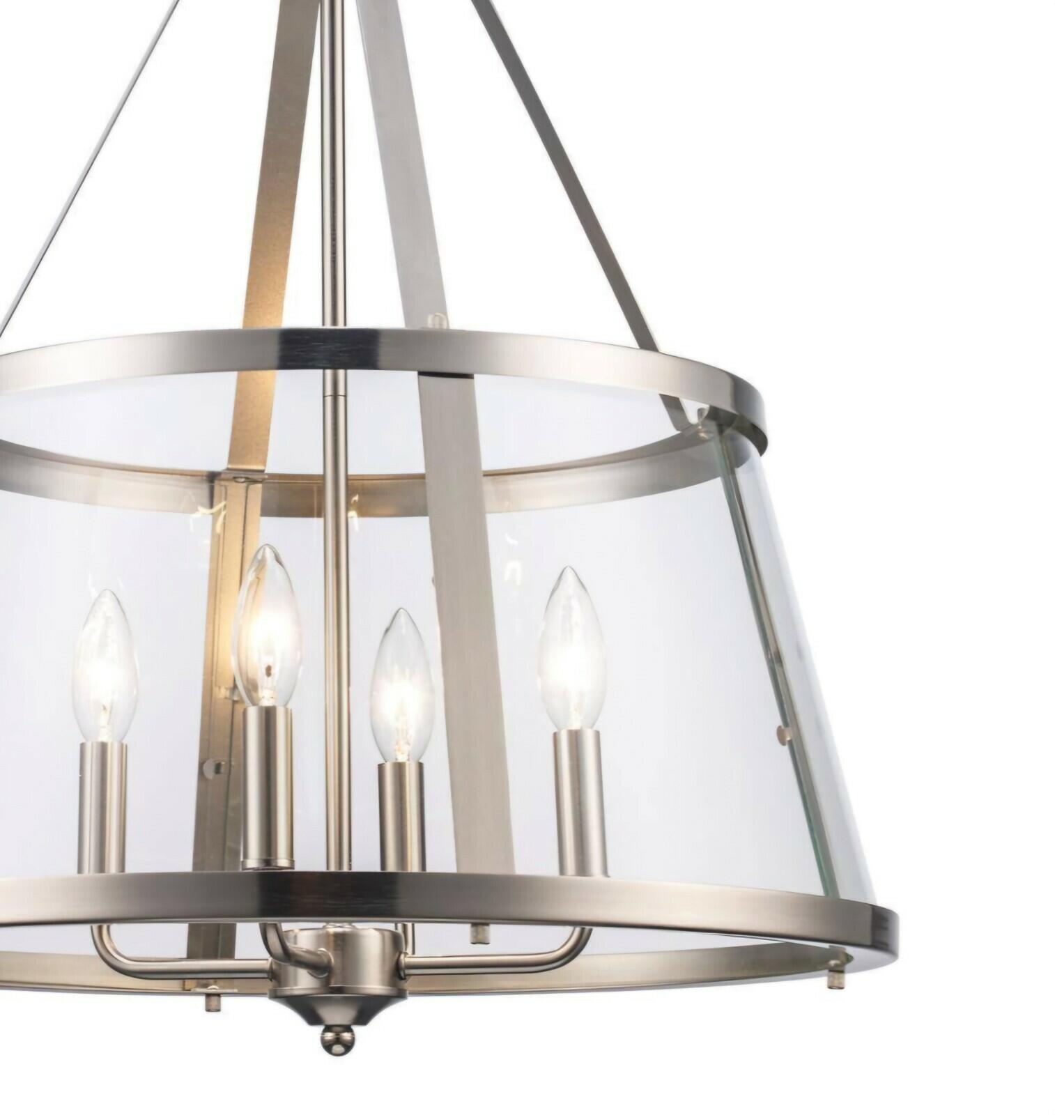 Lincoln 20 in. 4-Light Brushed Nickel Light with Metal and Clear Glass Shade