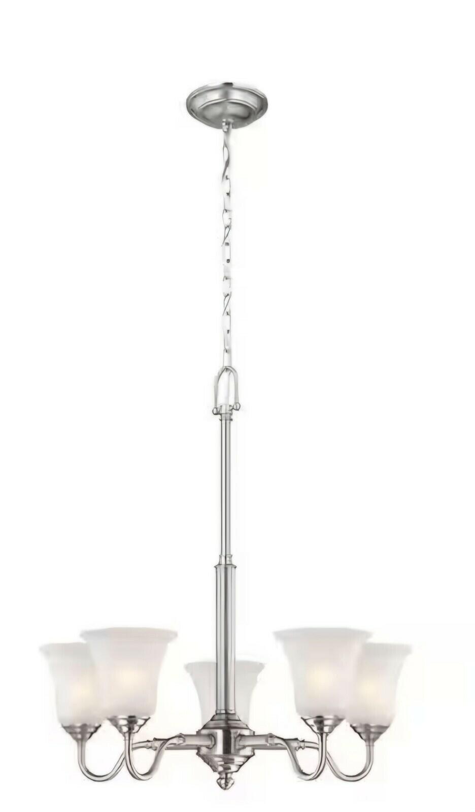 Hampton Bay Creekford 5 Light Brushed Nickel Chandelier wIth Frosted Glass Shade