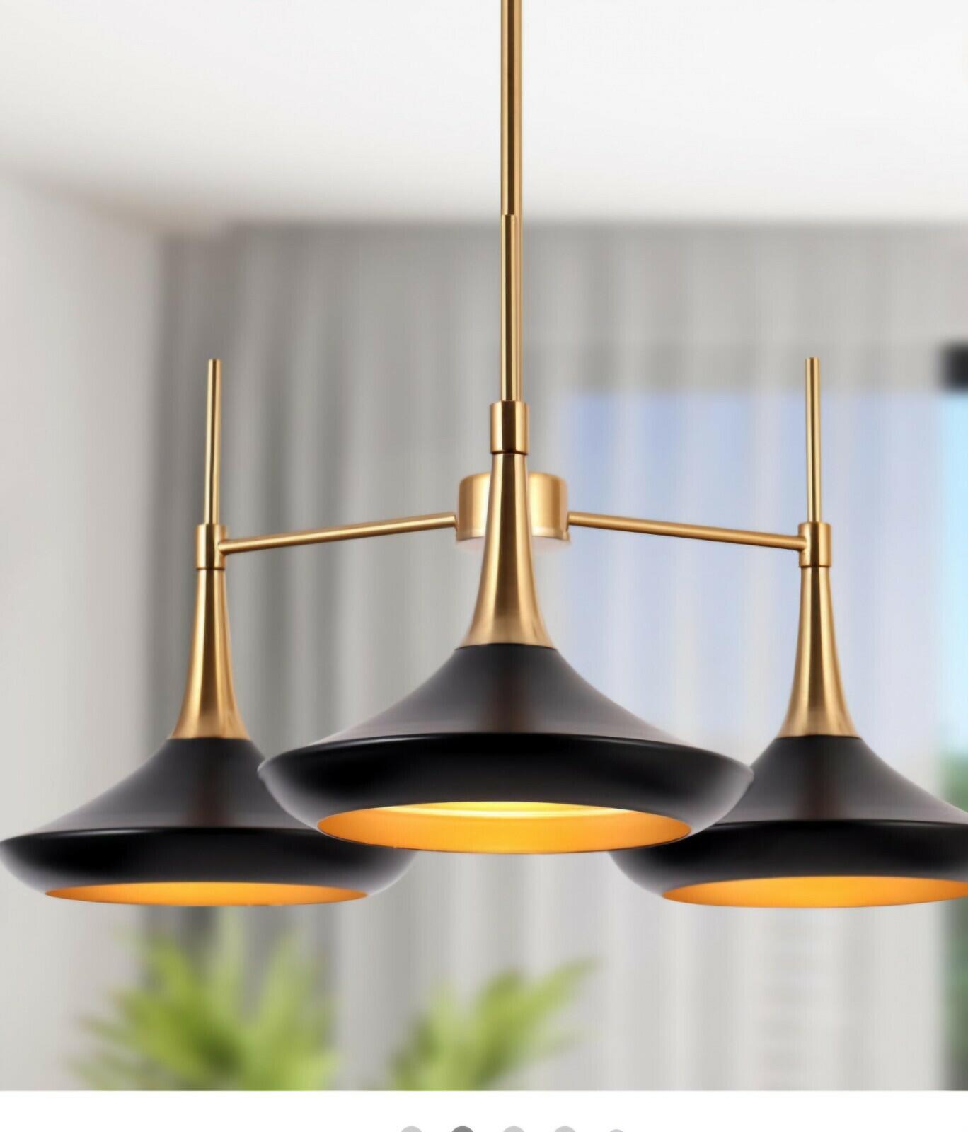 LNC Pheme 3-Light Matte Black and Polished Gold Linear Modern Indoor Chandelier