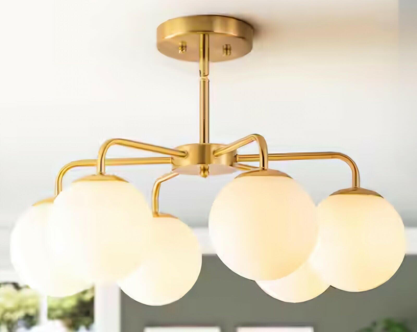 Rennnsan Kaylee 7-Light 23.6-in Brushed Gold Led, Semi mount light