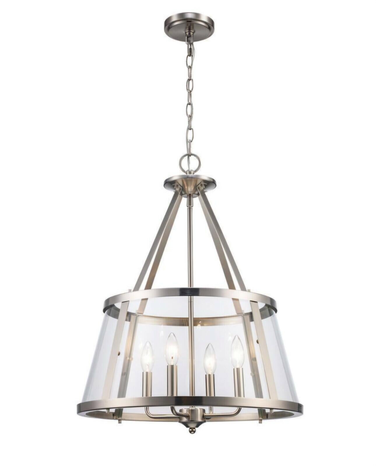 Lincoln 20 in. 4-Light Brushed Nickel Light with Metal and Clear Glass Shade