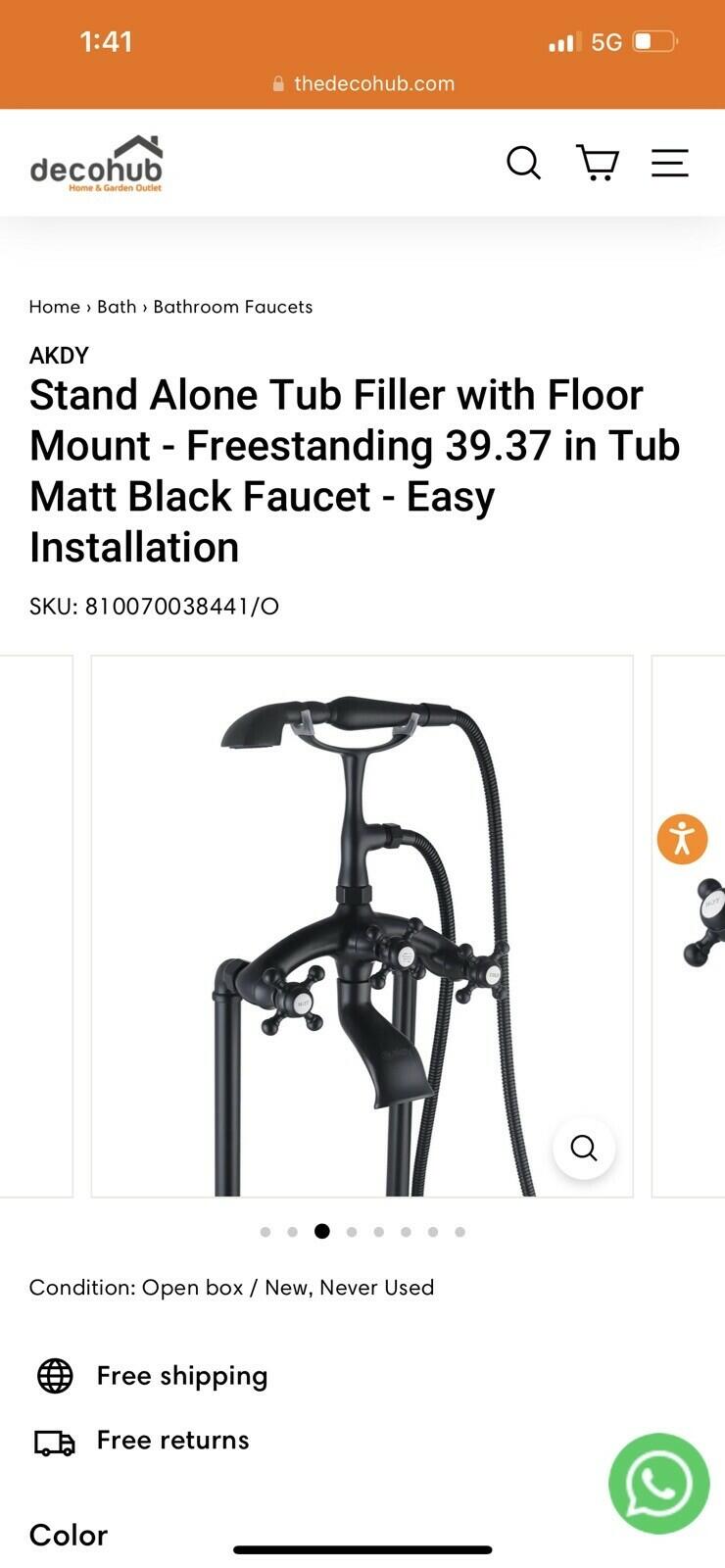 AKDY 39.37 in Tub Matt Black Faucet Stand Alone Tub Filler