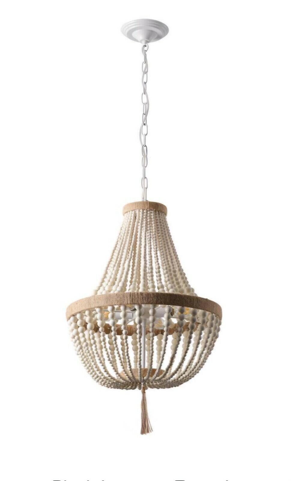 Hampton Bay Adelaide 4-Light Weathered White Wood Bead Chandelier New