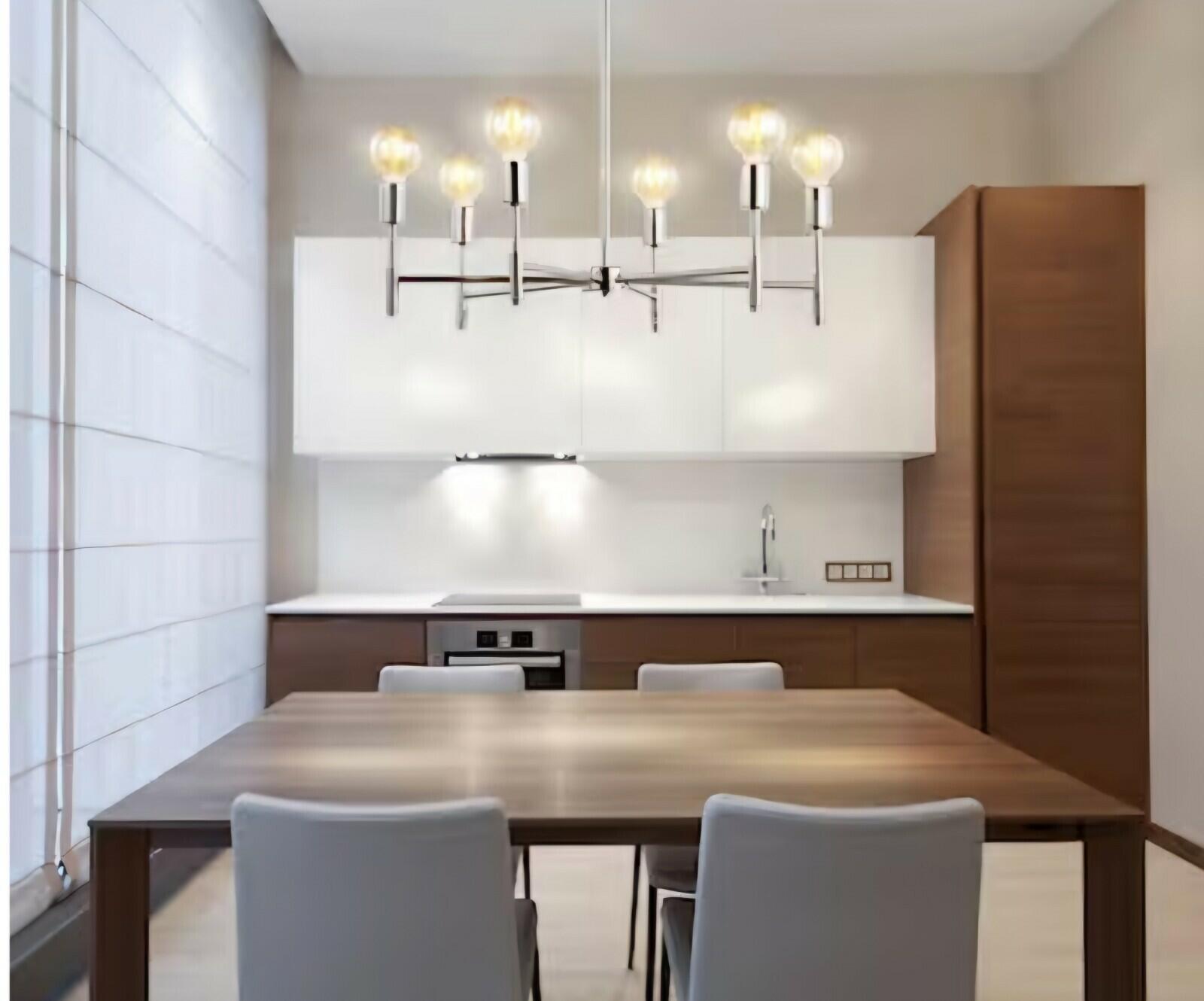 JONATHAN Y LED Chandelier 24" 6-Bulb Adjustable Height Dimmable Metal Chrome