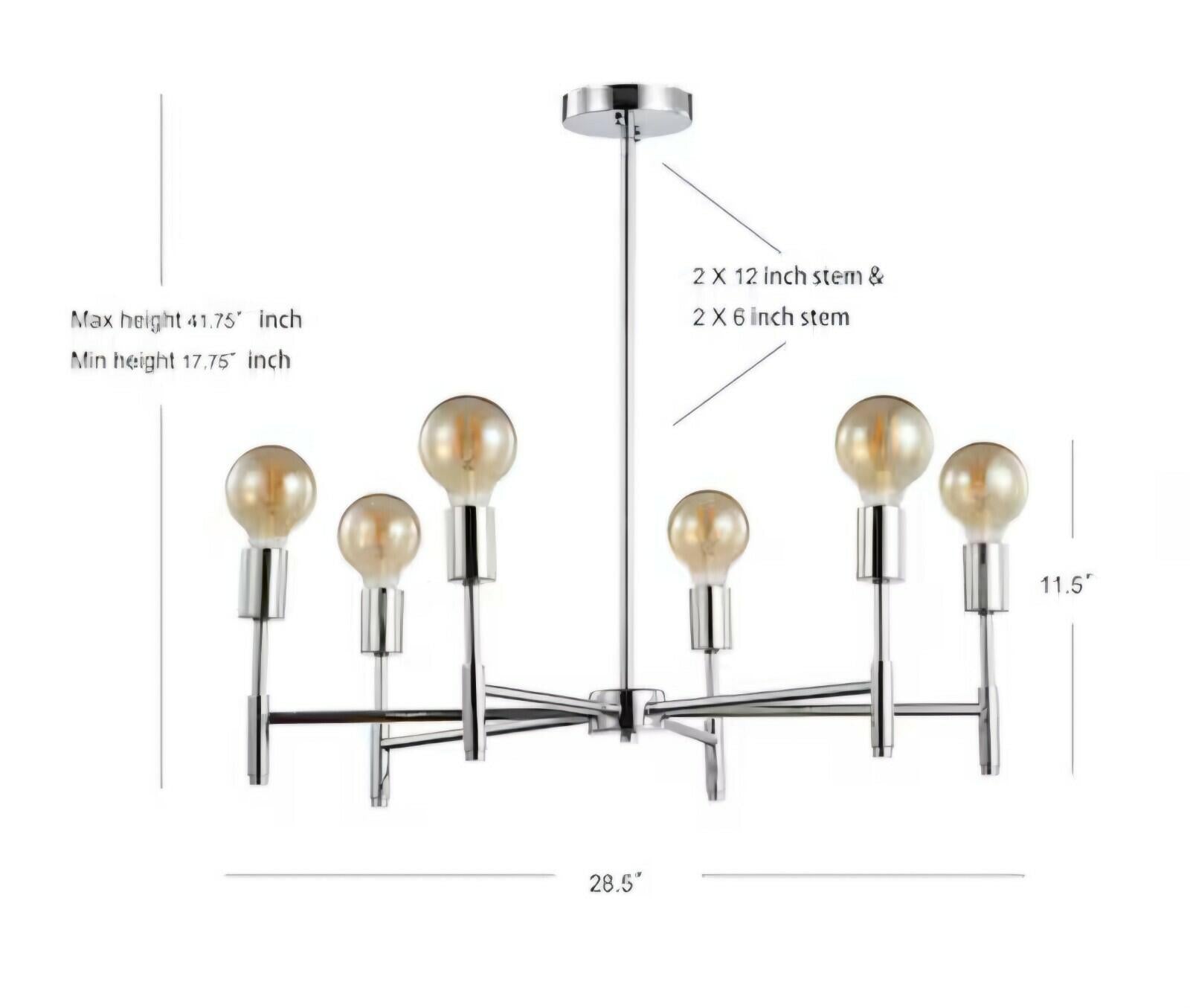 JONATHAN Y LED Chandelier 24" 6-Bulb Adjustable Height Dimmable Metal Chrome