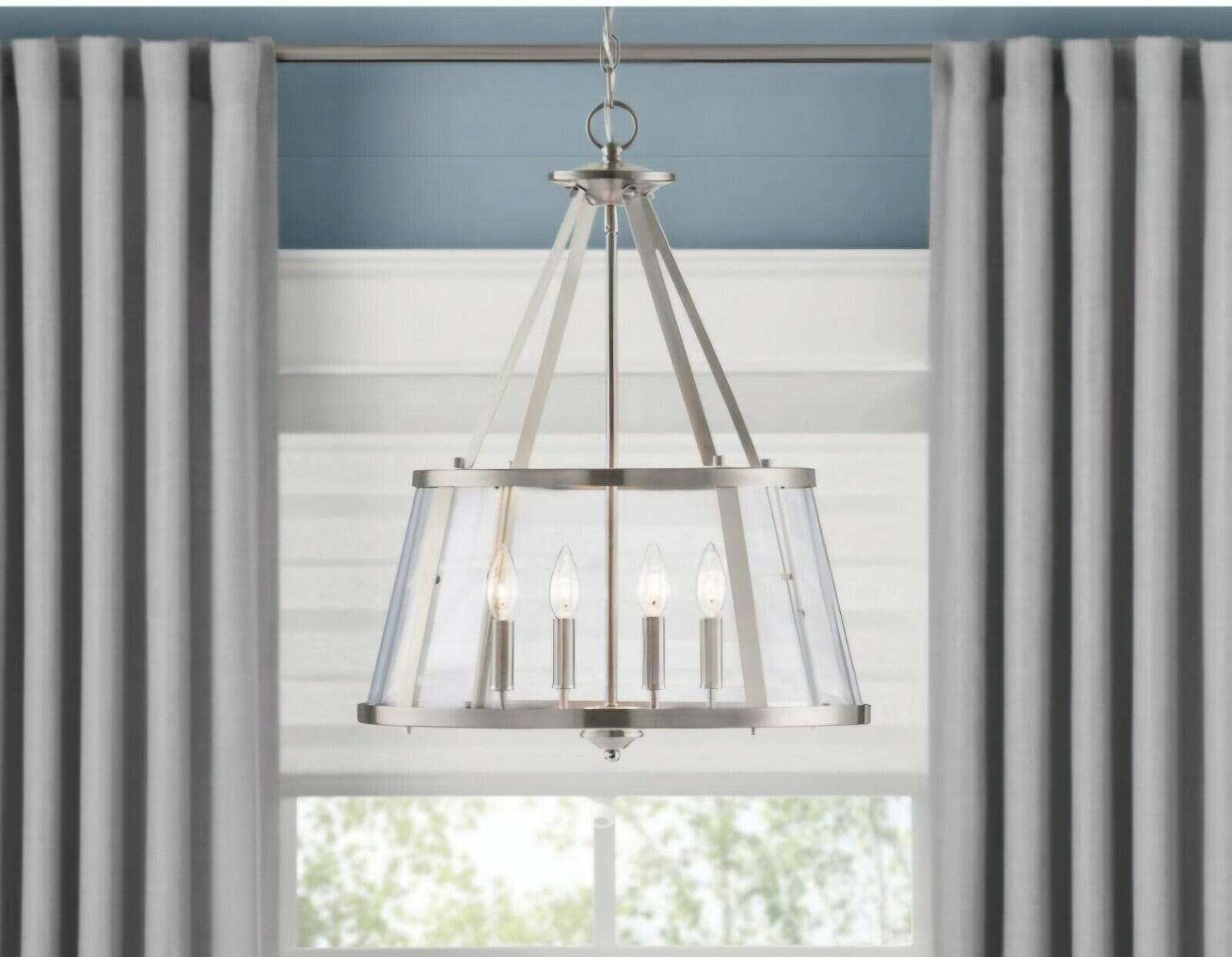 Lincoln 20 in. 4-Light Brushed Nickel Light with Metal and Clear Glass Shade
