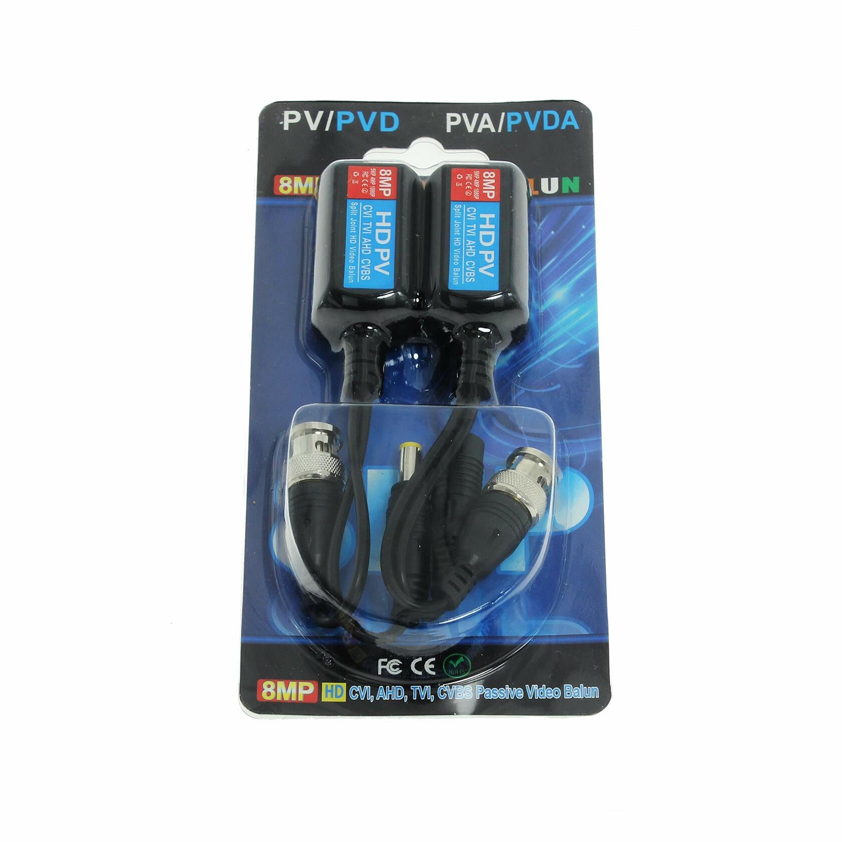 CMVision PV/PVD/PVA/PVDA Passive Power Video Data Audio BALUN Twisted Pair UTP Cable with Power Connector HD Balun for 8MP (4K) / 1080P Cameras 1 Pair