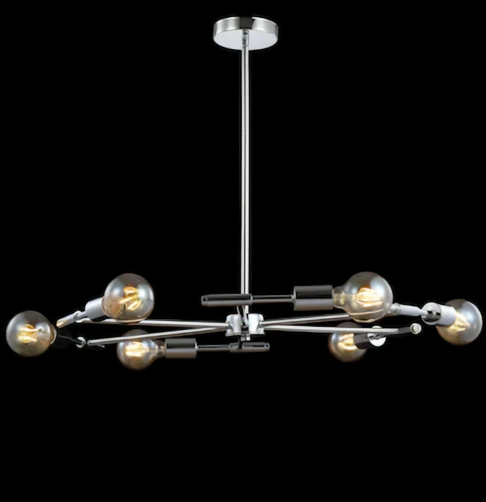 JONATHAN Y LED Chandelier 24" 6-Bulb Adjustable Height Dimmable Metal Chrome