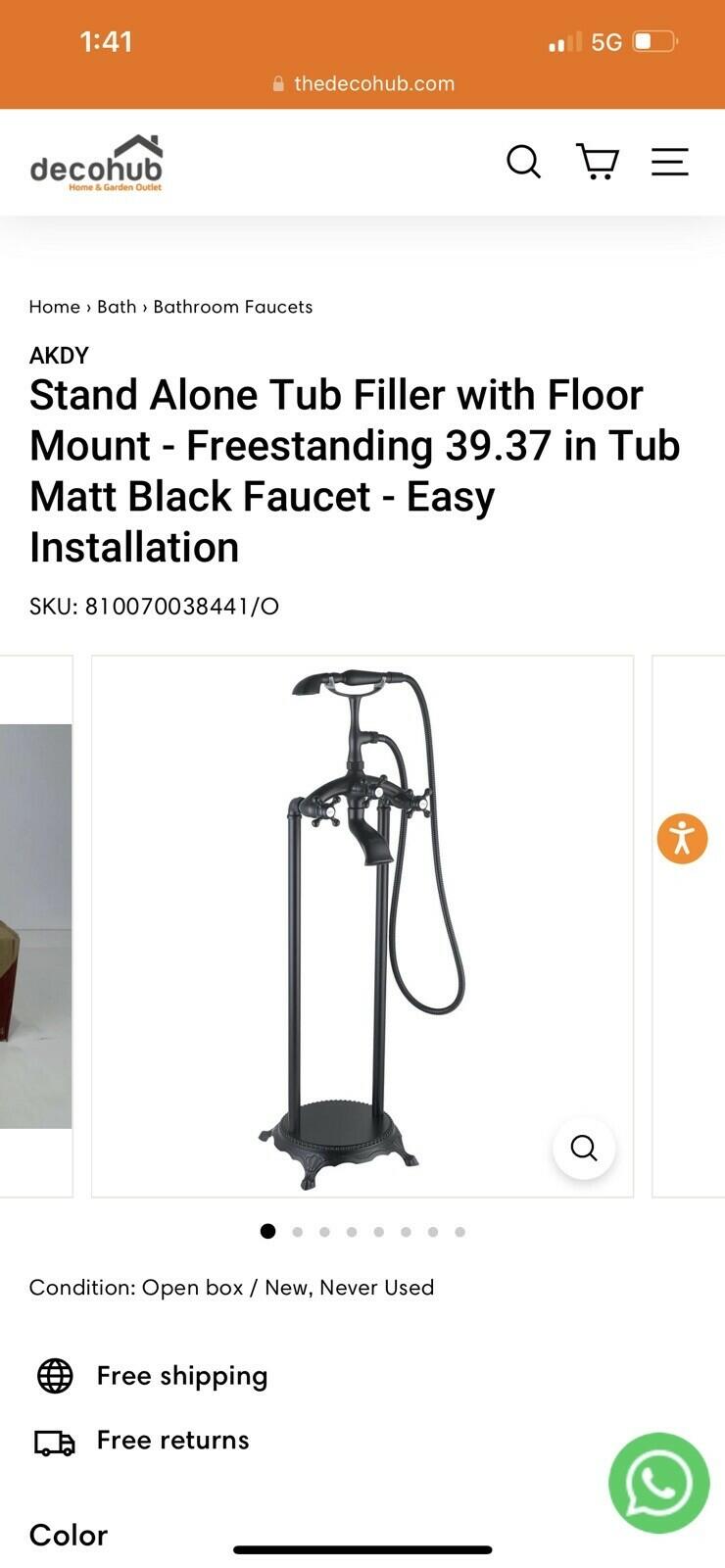 AKDY 39.37 in Tub Matt Black Faucet Stand Alone Tub Filler