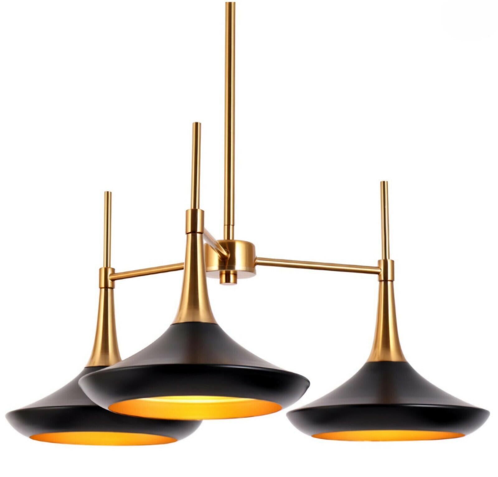 LNC Pheme 3-Light Matte Black and Polished Gold Linear Modern Indoor Chandelier