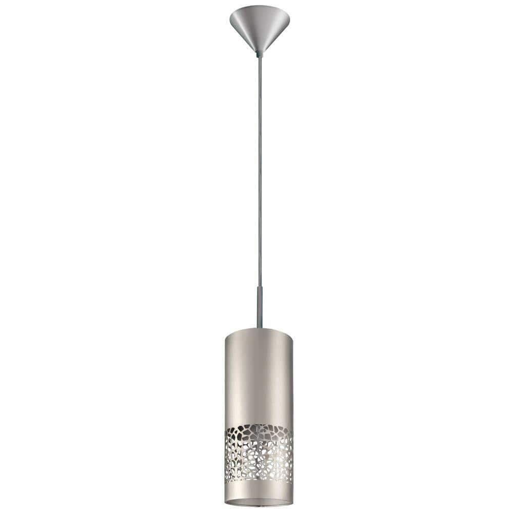 Hensley 4.75 in. W x 11 in. H 1-Light Satin Nickel Mini Pendant with Metal
