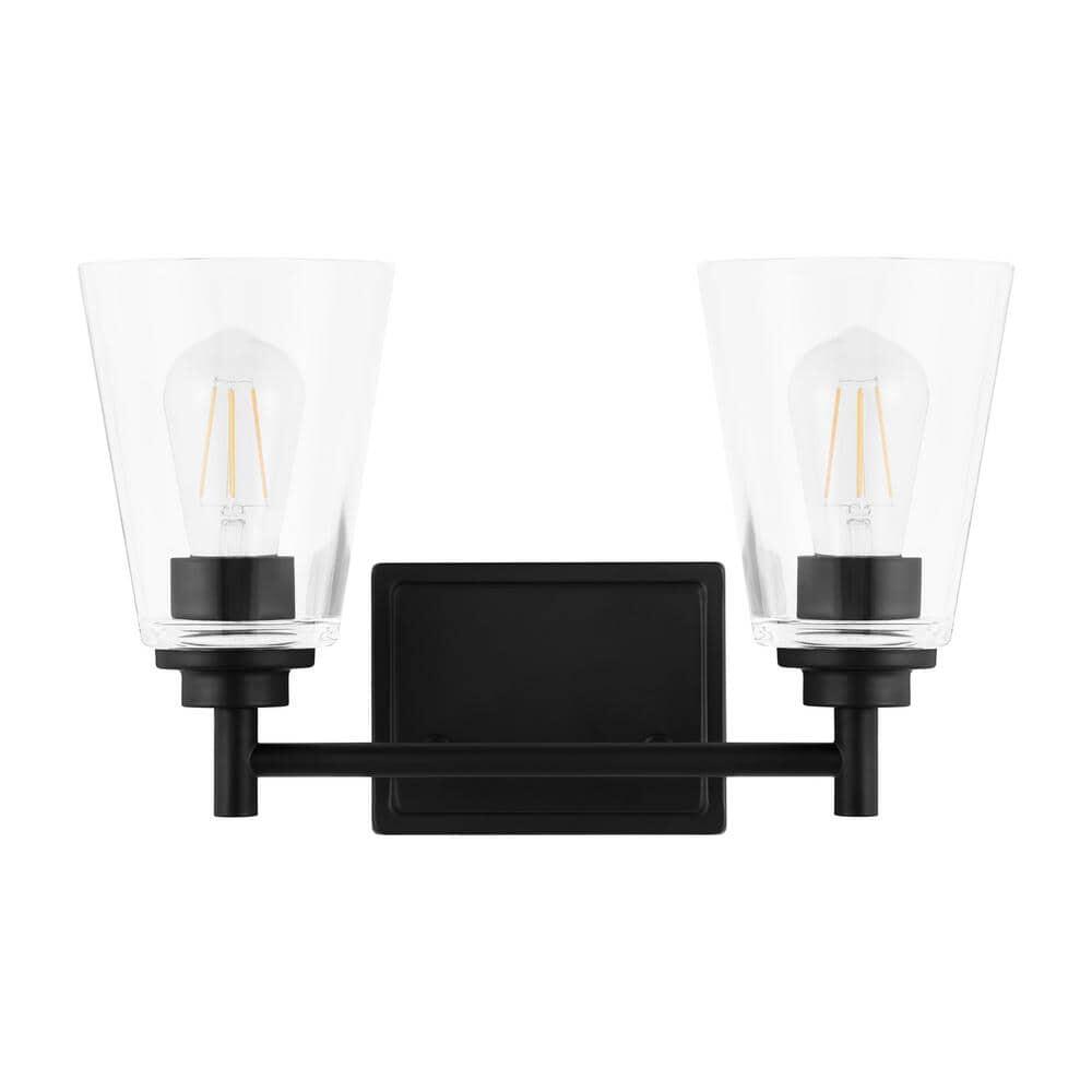 Hampton Bay 15 in. Wakefield 2-Light Matte Black Modern Vanity Light with Clear